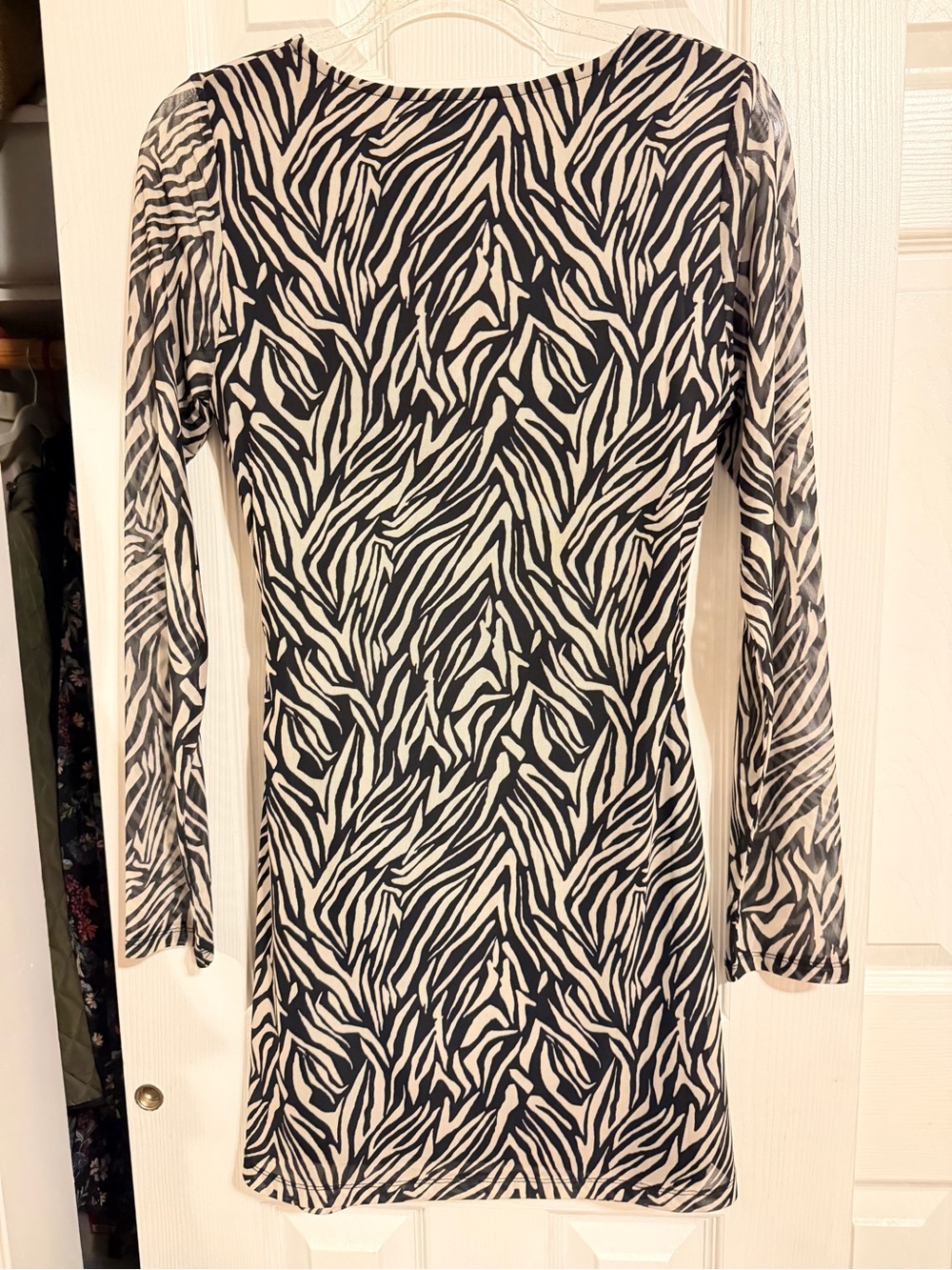 Francesca's Collections Black and White Zebra Print Long-Sleeve Mini Dress - Picture 5 of 7